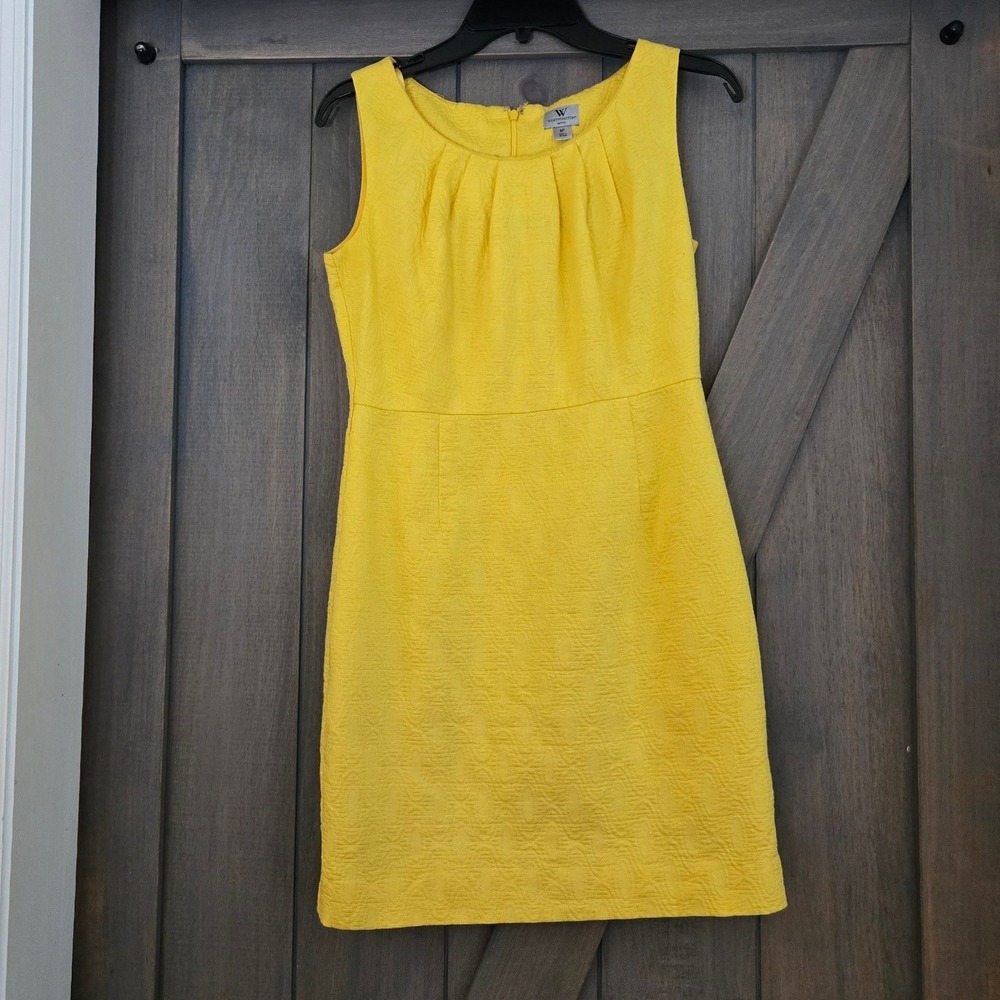 Worthington Sheath Dress Womens 8P Yellow Textured Sleeveless Zip